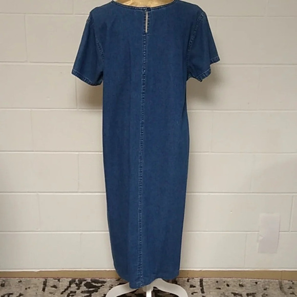 PREMIER INTERNATIONAL SHORT SLEEVE, V-NECK, EMBROIDERED, COTTON. DENIM DRESS 1X - Picture 2 of 7